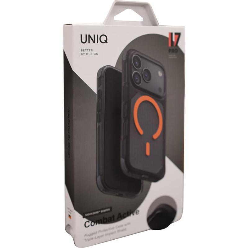 Uniq Combat Active Back Cover Mobile Case with MagSafe, for iPhone 17 Pro, Frost Smoke/Orange