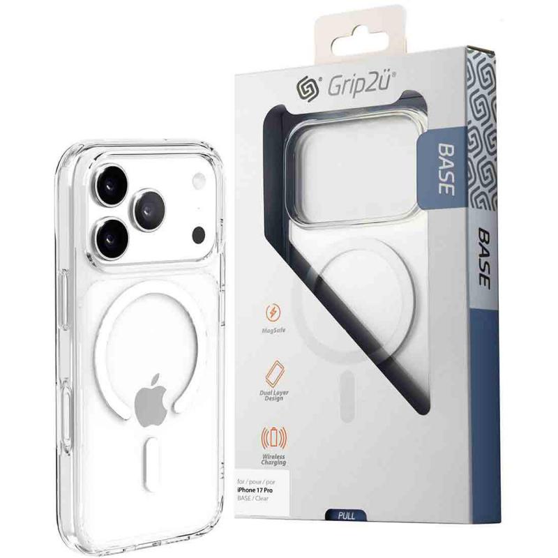 Grip2u Base Back Cover Mobile Case with MagSafe, for iPhone 17 Pro, Clear