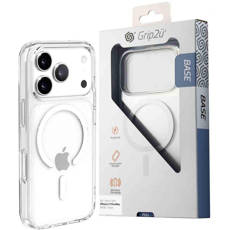 Grip2u Base Back Cover Mobile Case with MagSafe, for iPhone 17 Pro Max, Clear