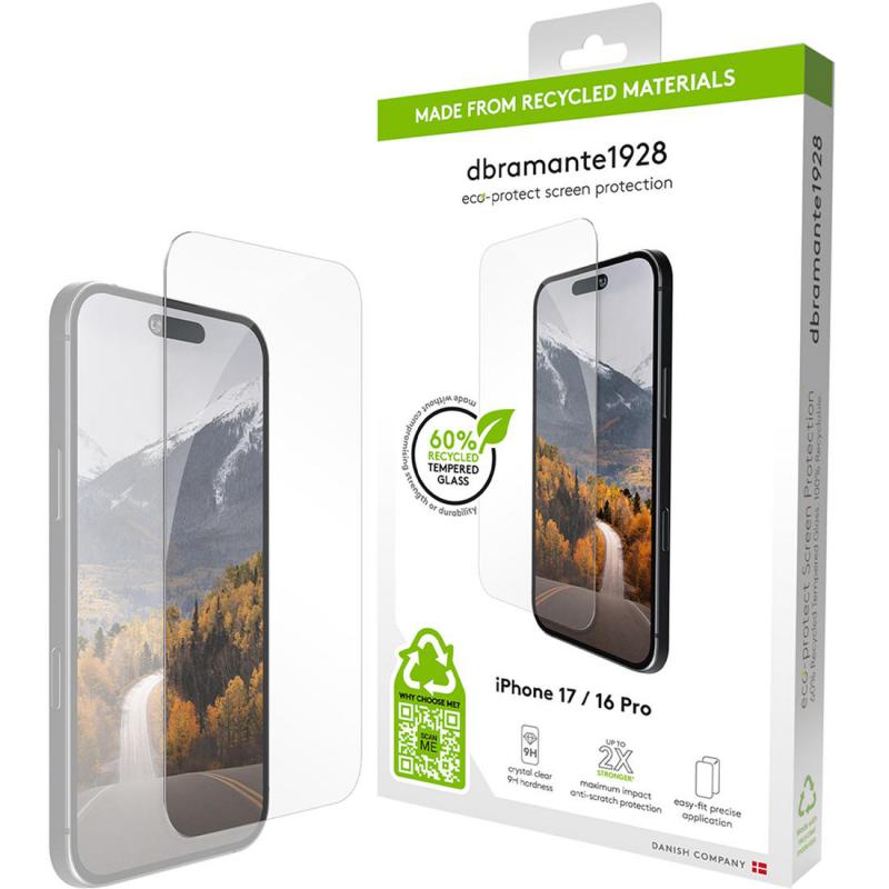DBRAMANTE1928 Eco-protect Smartphone Screen Protector, for iPhone 17/iPhone 16 Pro, Tempered Glass, Clear