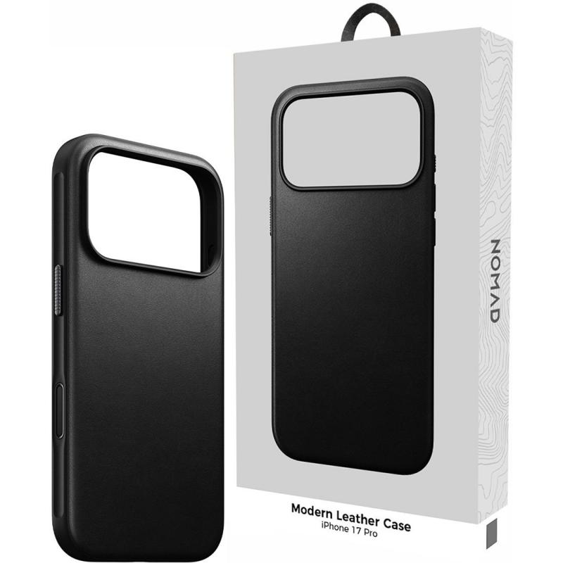 Modern Leather Back Cover Mobile Case with MagSafe, for iPhone 17 Pro, Black