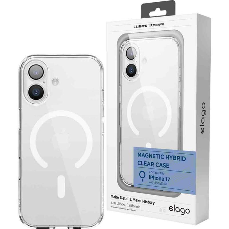Elago Magnetic Hybrid Back Cover Mobile Case with MagSafe, for iPhone 17, Clear