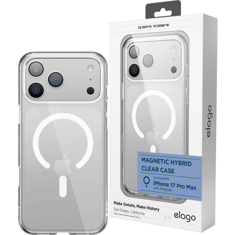 Elago Magnetic Hybrid Back Cover Mobile Case with MagSafe, for iPhone 17 Pro Max, Clear