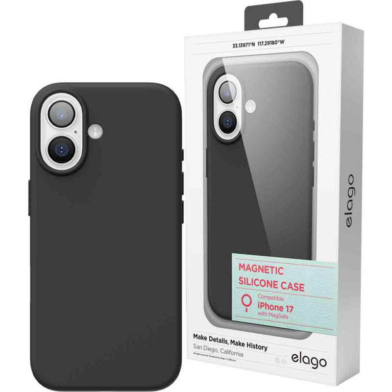 Elago Magnetic Silicone Back Cover Mobile Case with MagSafe, for iPhone 17, Black