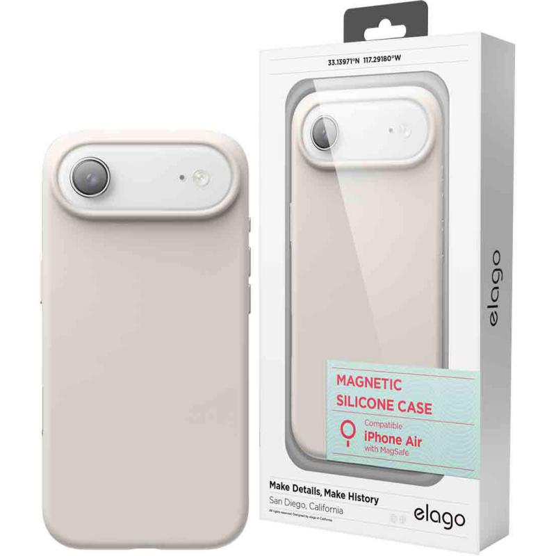 Elago Magnetic Silicone Back Cover Mobile Case with MagSafe, for iPhone Air, Stone