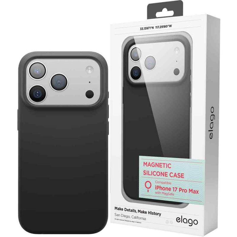 Magnetic Silicone Back Cover Mobile Case with MagSafe, for iPhone 17 Pro, Black
