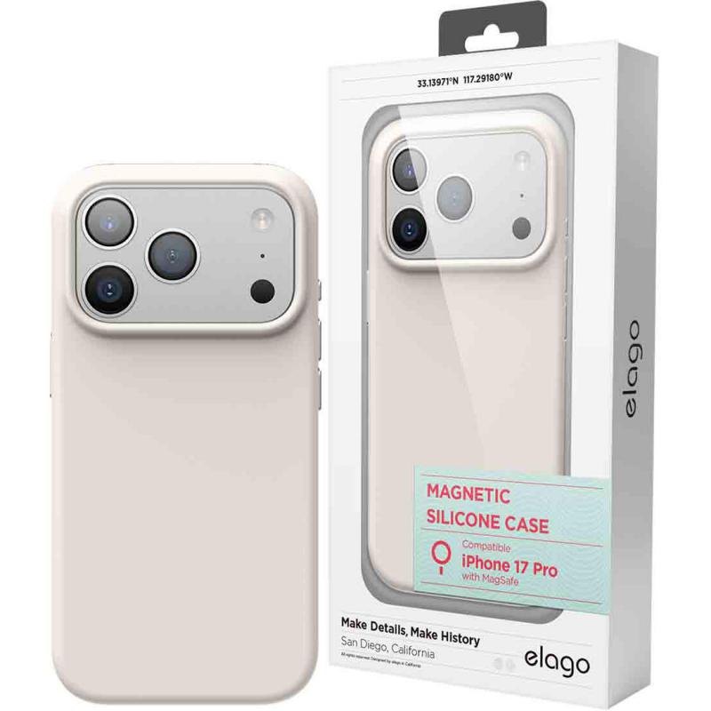 Magnetic Silicone Back Cover Mobile Case with MagSafe, for iPhone 17 Pro, Stone