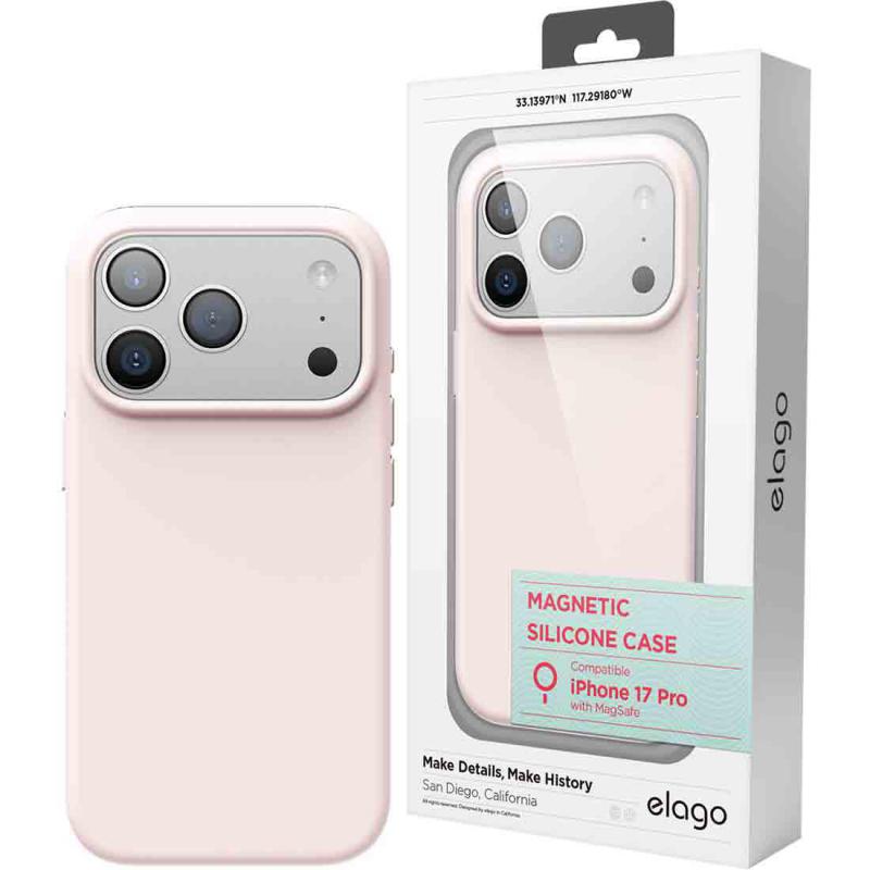 Elago Magnetic Silicone Back Cover Mobile Case with MagSafe, for iPhone 17 Pro, Light Pink