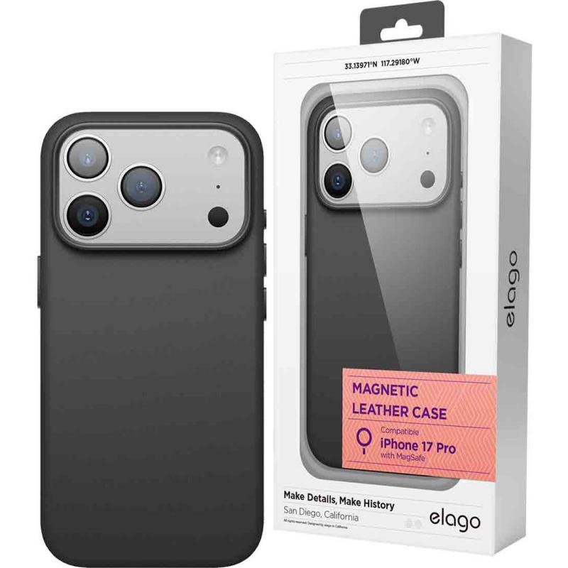 Magnetic Leather Back Cover Mobile Case with MagSafe, for iPhone 17 Pro, Black