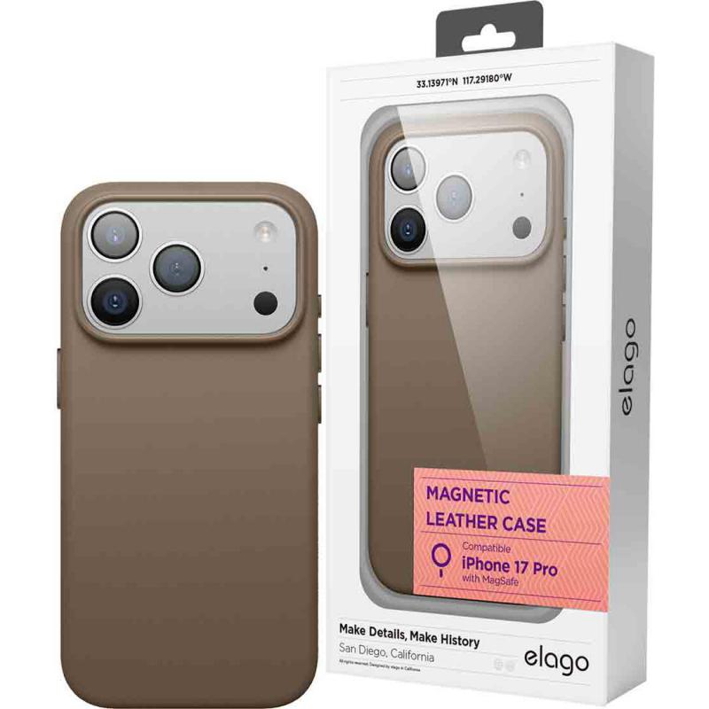 Magnetic Leather Back Cover Mobile Case with MagSafe, for iPhone 17 Pro, Taupe