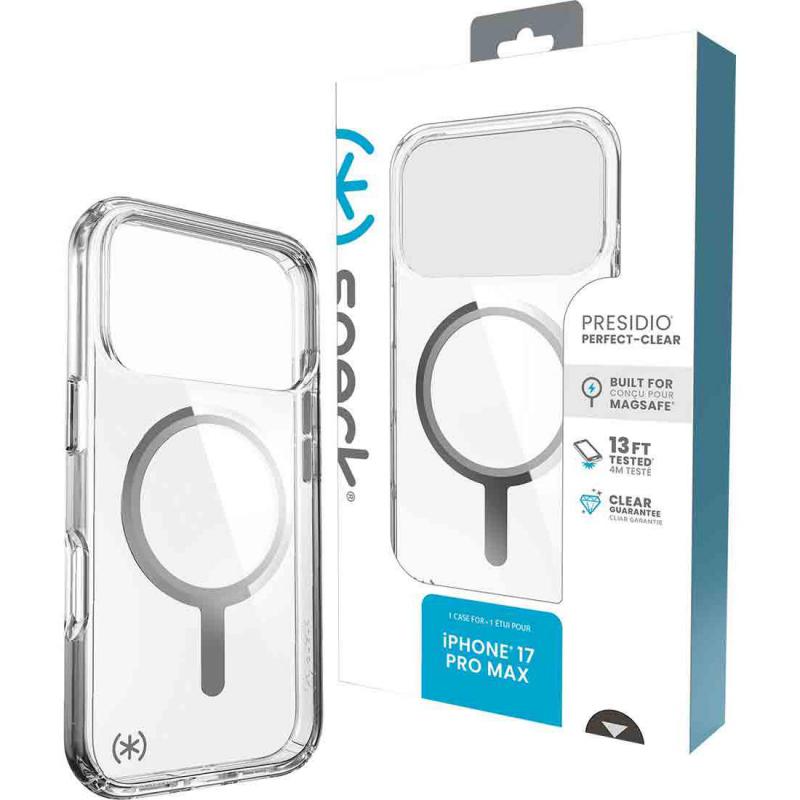 Speck Presidio Perfect Clear Back Cover Mobile Case with MagSafe, for iPhone 17 Pro Max, Clear