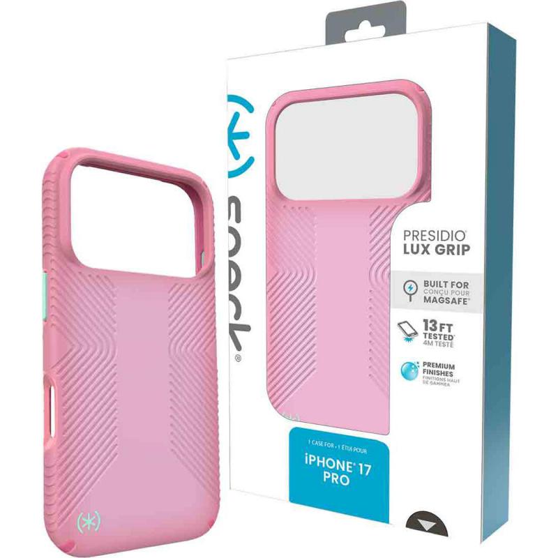 Speck Presidio Lux Grip Back Cover Mobile Case with MagSafe, for iPhone 17 Pro, Pink
