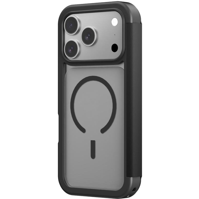 Amazing Thing Glamour Folio Flip Cover Mobile Case with MagSafe, for iPhone 17 Pro, Titan Black