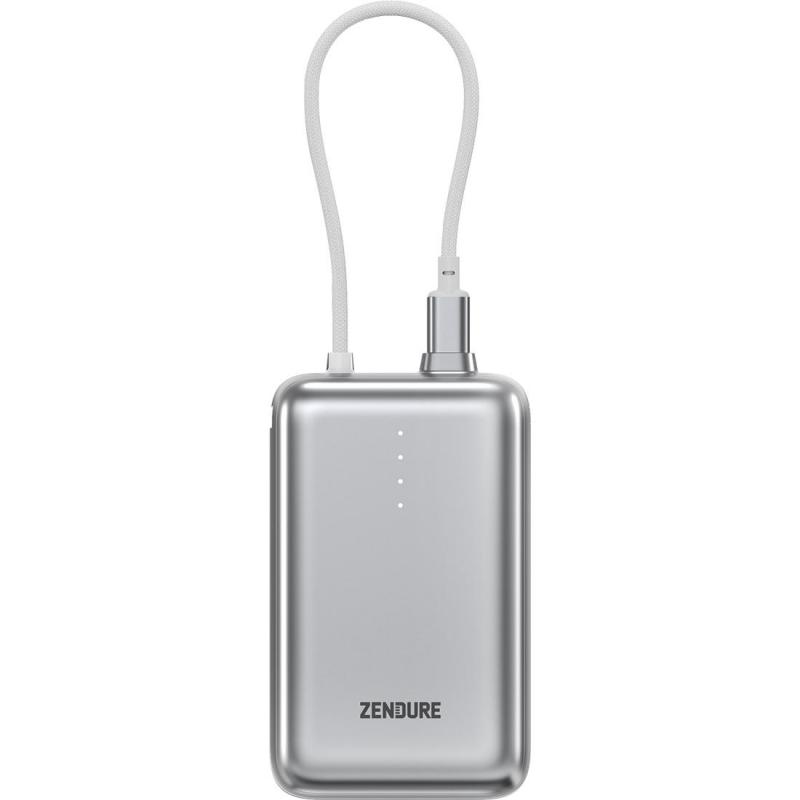 ZENDURE SuperMini Pro Compact 20000 mAh Power Bank 30W PD with Built-In USB-C Cable, PD Fast Charging, 20000 mAh, Dual USB (1X USB/1X USB-C), Silver
