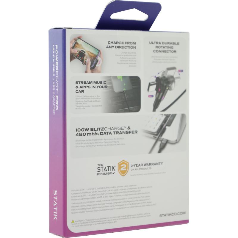 STATIK PowerPivot Pro USB-C to USB C Sync & Charge Cable, 1.00 m ( 3.28 ft ), Black — 3