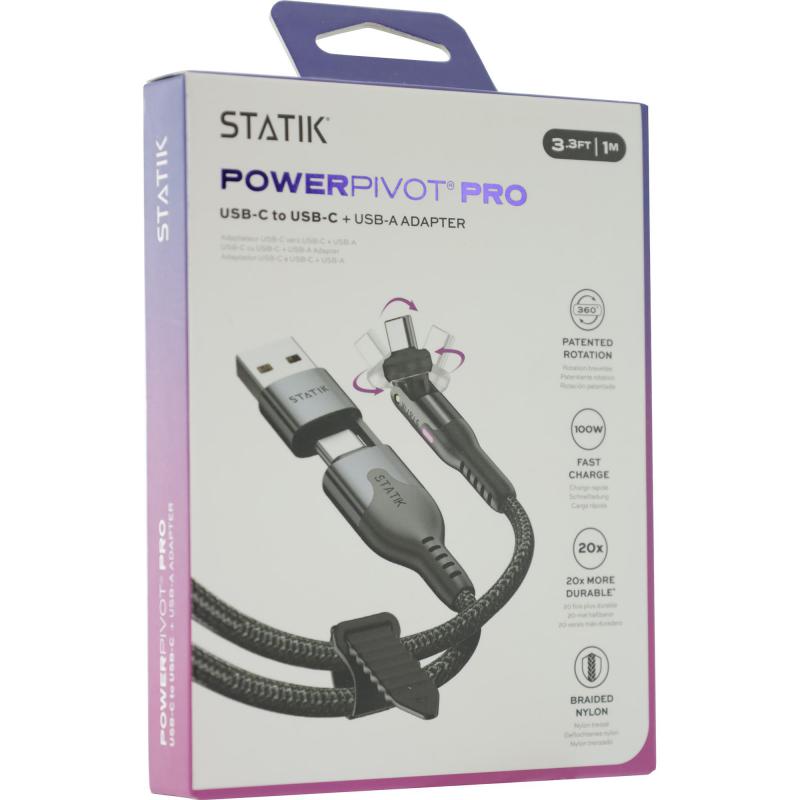 STATIK PowerPivot Pro USB-C to USB C Sync & Charge Cable, 1.00 m ( 3.28 ft ), Black — 2