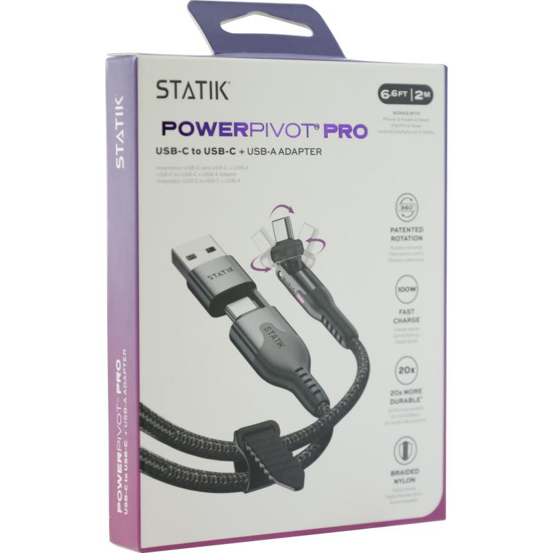 STATIK PowerPivot Pro USB-C to USB C Sync & Charge Cable, 2.00 m ( 6.56 ft ), Black — 2