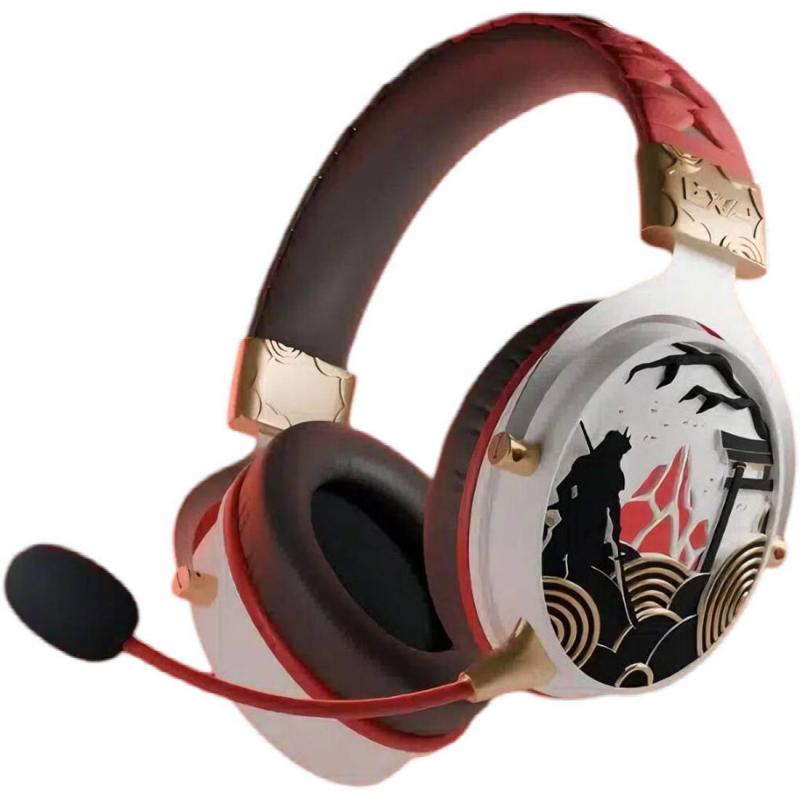 Lexip Assassin's Creed Shadows Over-Ear Headphones, Wireless (2.4 GHz)/Bluetooth/Wired (USB)/Wired (3.5 mm), USB (Charging), Detachable Microphone, Red/White