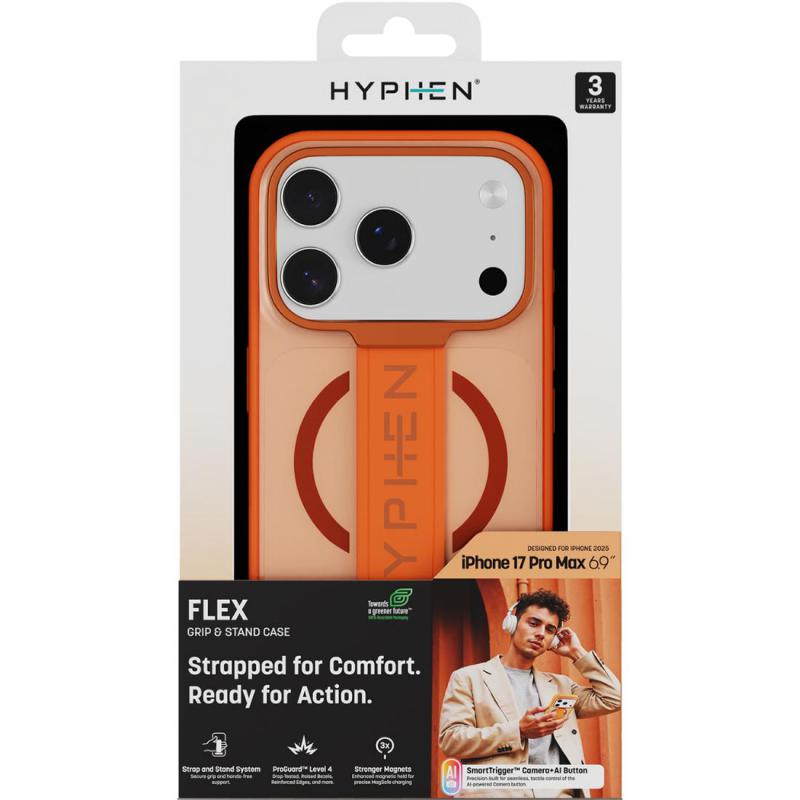 HYPHEN Flex Back Cover Mobile Case with MagSafe, for iPhone 17 Pro Max, Tangerine — 3