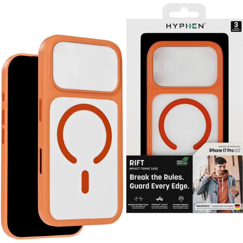 HYPHEN Rift Back Cover Mobile Case with MagSafe, for iPhone 17 Pro, Tangerine