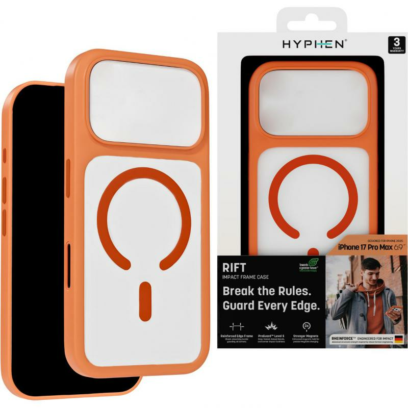 HYPHEN Rift Back Cover Mobile Case with MagSafe, for iPhone 17 Pro Max, Tangerine