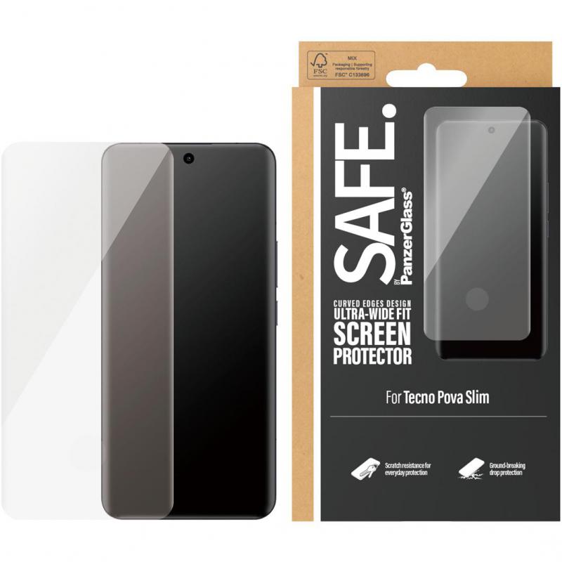 PanzerGlass SAFE Case Friendly Smartphone Screen Protector, for Tecno Pova Slim, Tempered Glass, Edge-to-Edge, Black