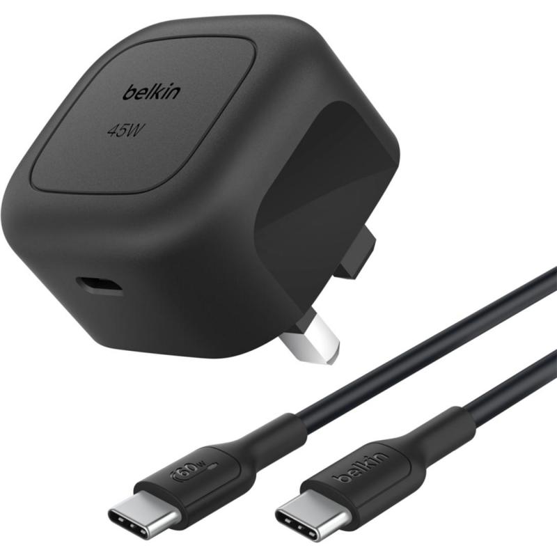 Belkin BoostCharge Wall Charger with USB-C Cable, PD 3.1, 45 Watts, Single USB-C (PD), Black