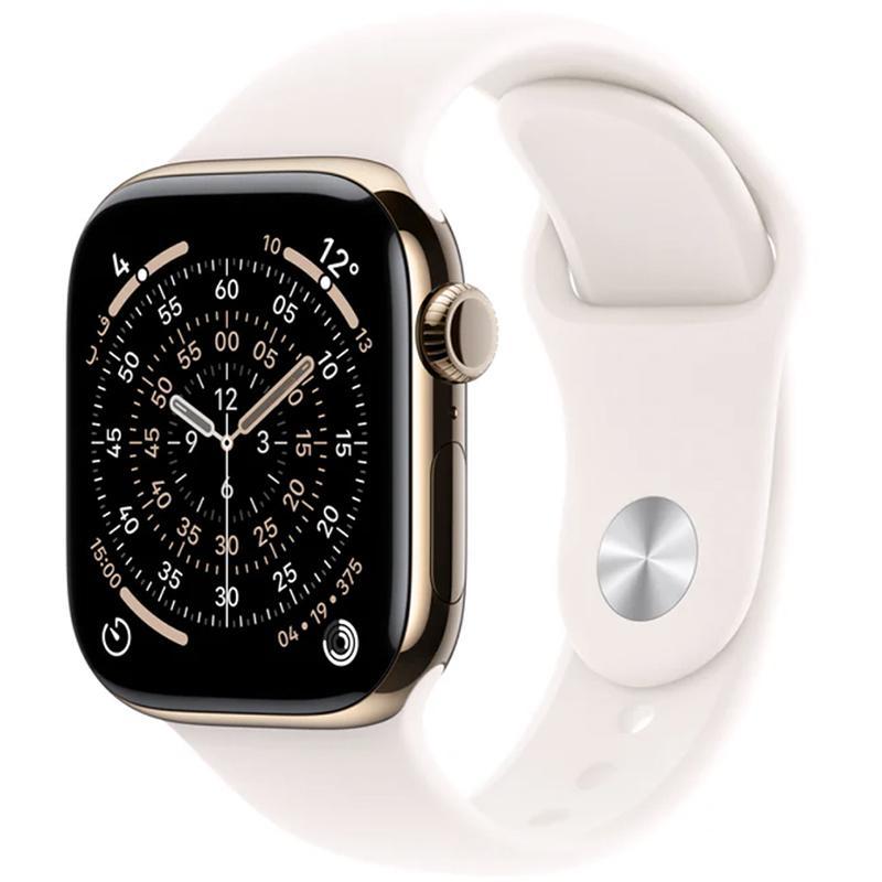 Apple Watch Series 11 46 Smartwatch, GPS + Cellular, Gold Titanium Case, Light Blush Sport Band, Medium/Large