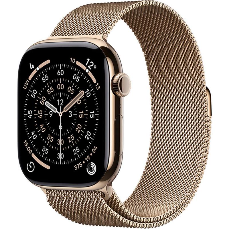 Apple Watch Series 11 46 Smartwatch, GPS + Cellular, Gold Titanium Case, Gold Milanese Loop, Medium/Large