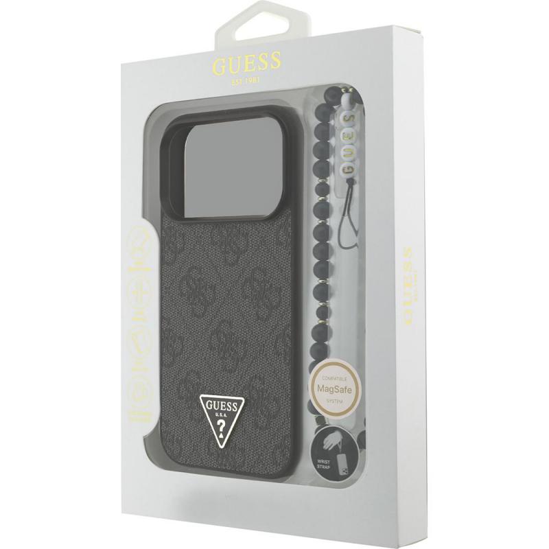 Guess 4G PU Leather Back Cover Mobile Case with MagSafe, for iPhone 17 Pro, Black — 3