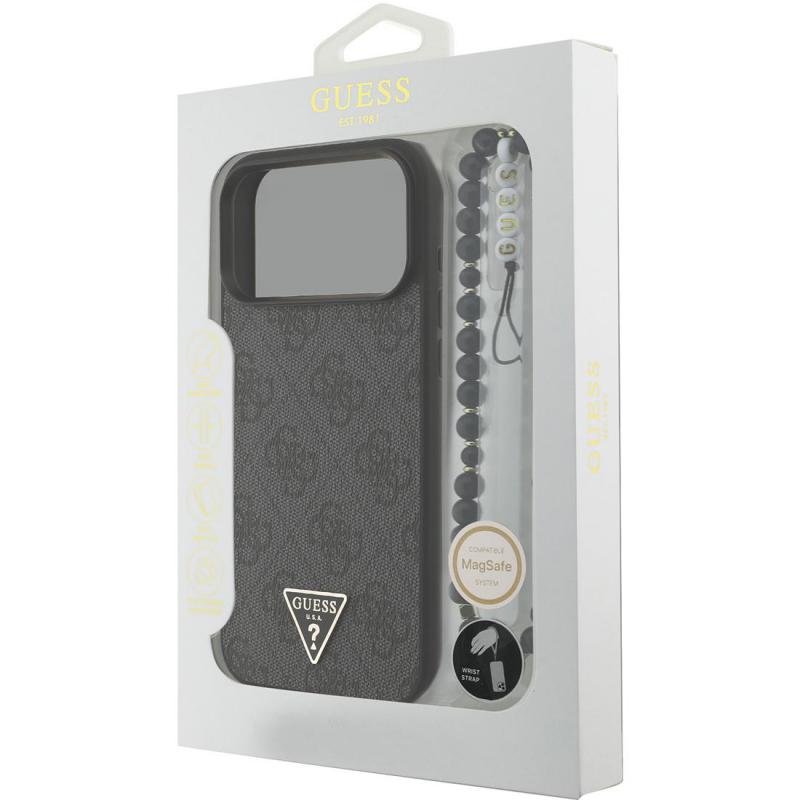 Guess 4G PU Leather Back Cover Mobile Case with MagSafe, for iPhone 17 Pro Max, Black — 3