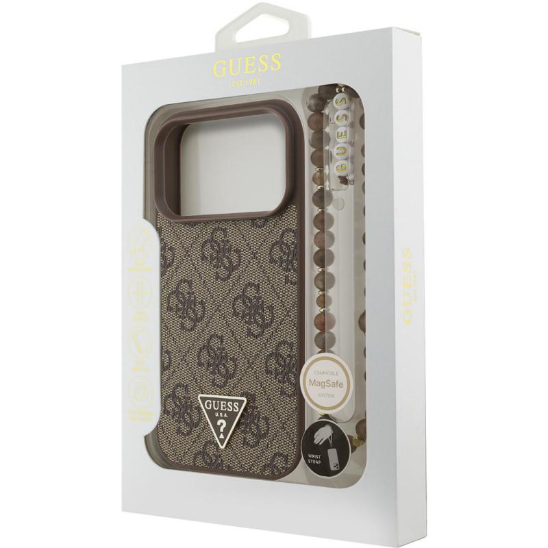 Guess 4G PU Leather Back Cover Mobile Case with MagSafe, for iPhone 17 Pro, Brown — 3