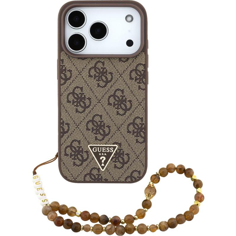 Guess 4G PU Leather Back Cover Mobile Case with MagSafe, for iPhone 17 Pro, Brown