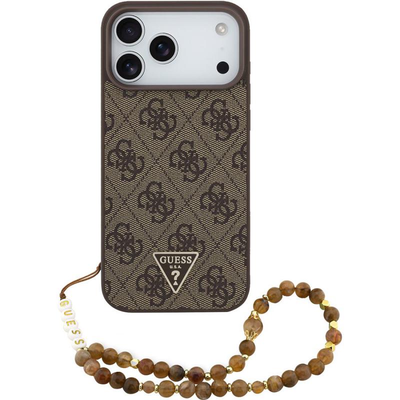 Guess 4G PU Leather Back Cover Mobile Case with MagSafe, for iPhone 17 Pro Max, Brown