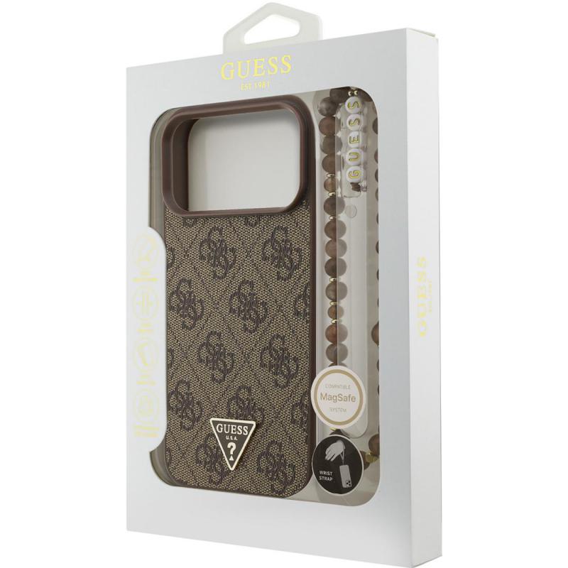 Guess 4G PU Leather Back Cover Mobile Case with MagSafe, for iPhone 17 Pro Max, Brown — 3