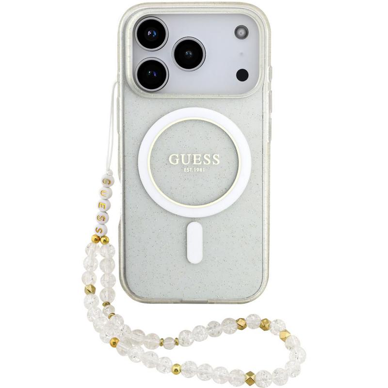 Guess IML Glitter Back Cover Mobile Case with MagSafe, for iPhone 17 Pro Max, Clear