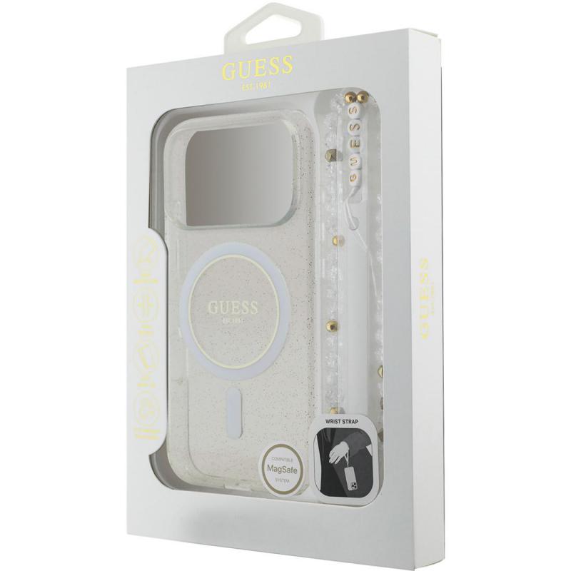 Guess IML Glitter Back Cover Mobile Case with MagSafe, for iPhone 17 Pro Max, Clear — 3