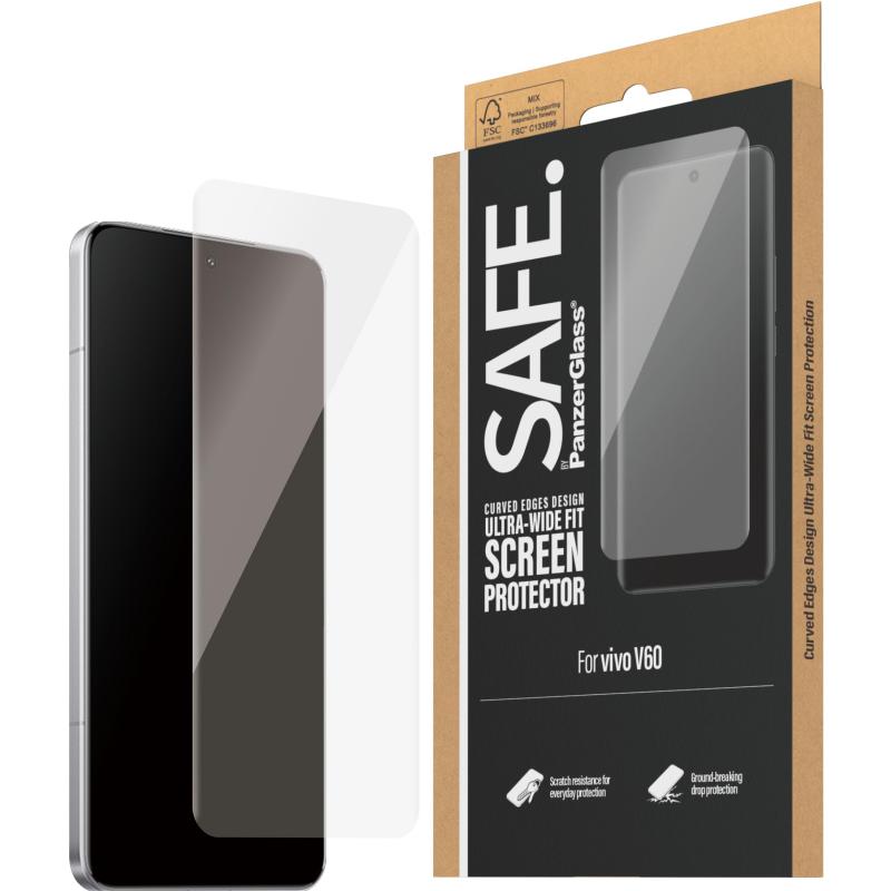SAFE Case Friendly Smartphone Screen Protector, for vivo V60, Tempered Glass, Edge-to-Edge, Black