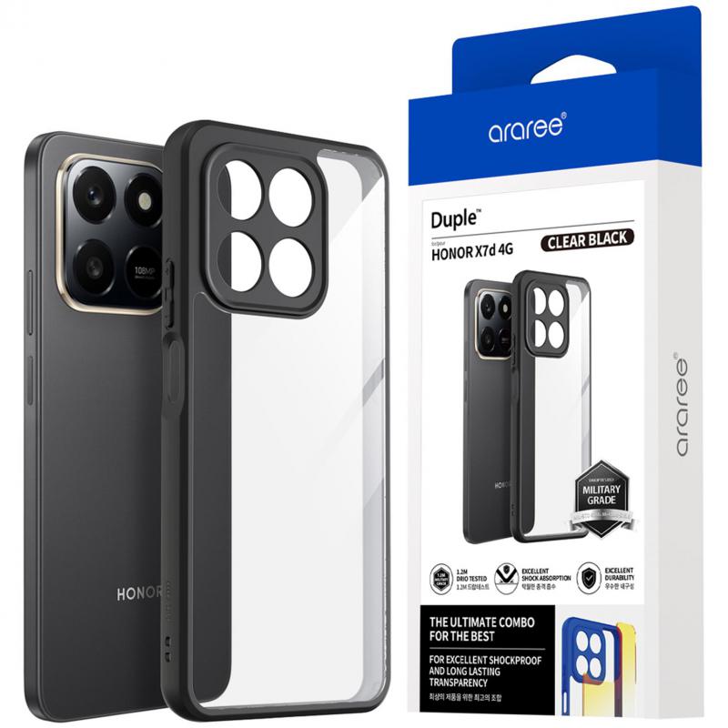 Araree Duple Back Cover Mobile Case, for Honor X7d, Clear/Black