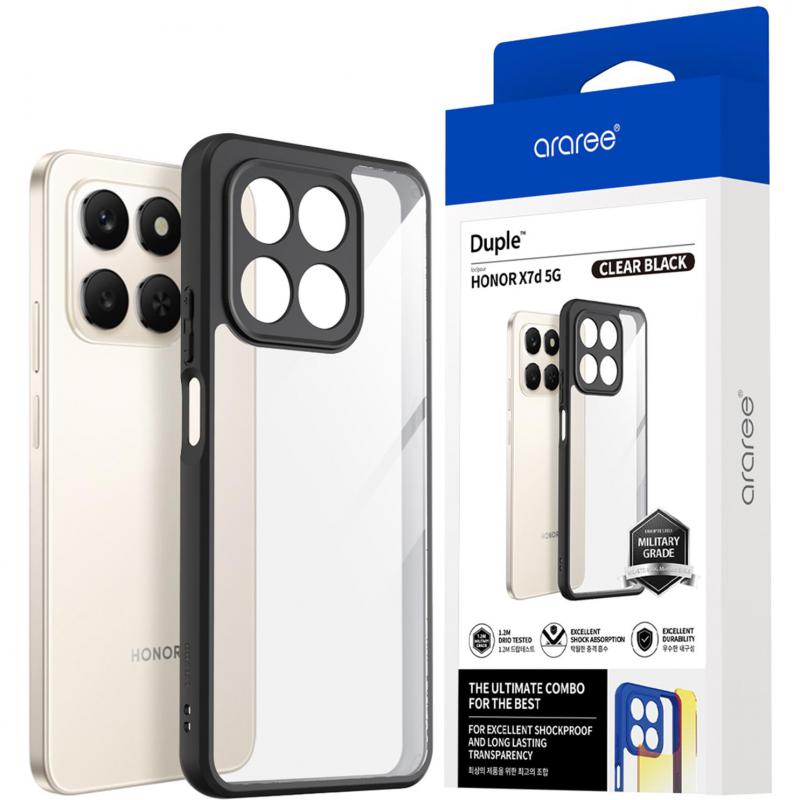 Araree Duple Back Cover Mobile Case, for Honor X7d 5G, Clear/Black
