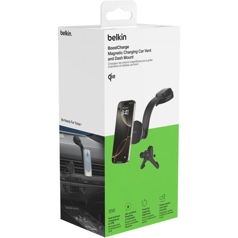 Belkin Magnetic Charging Car Vent and Dash Mount Smartphone Car Accessory, for Most Smartphones with Qi Wireless Charging, Black — 4