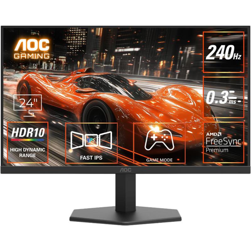 AOC 24G11ZE 23.8" Gaming Monitor, WLED, FHD (Full HD), 240 Hz, 0.3ms, Black/Red