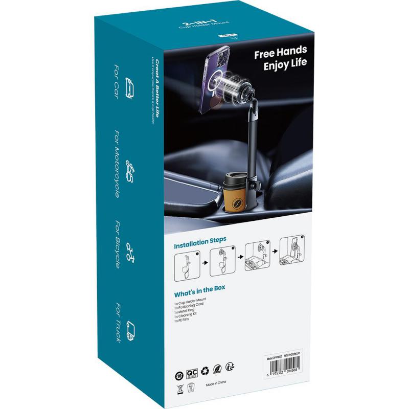 Drip 2-in-1 Cup Holder Mount Smartphone Car Accessory, Universal, for Most Devices, Black — 3