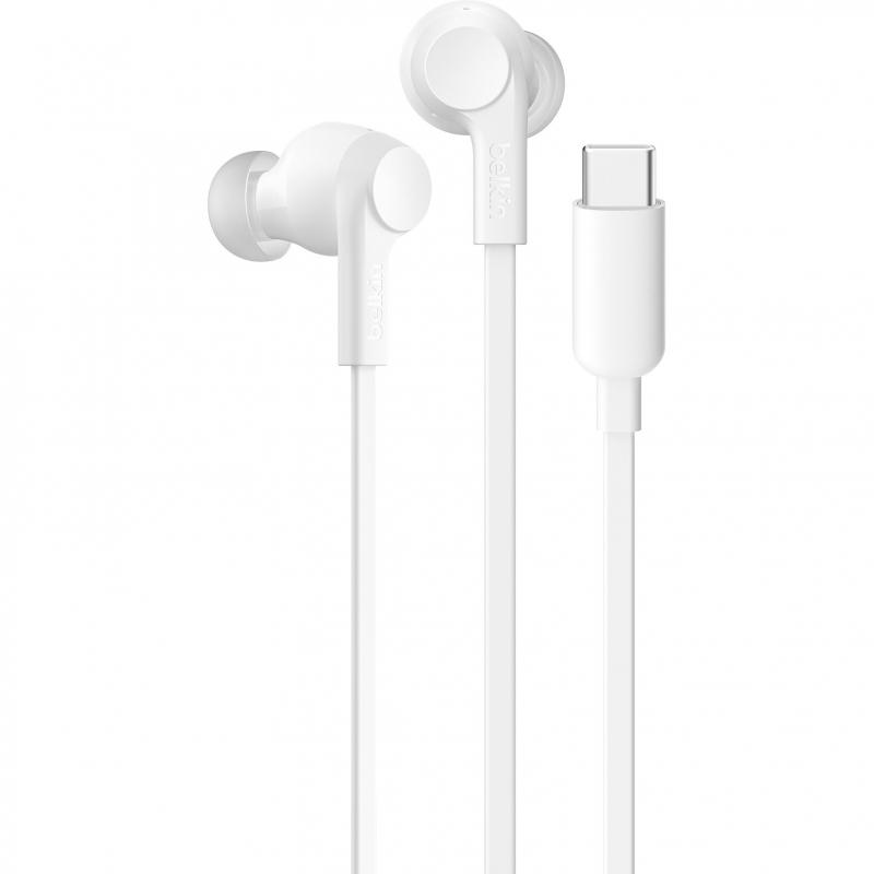 Belkin SoundForm In-Ear Earphones, Active Noise Cancelling, Wired, USB-C, In-line Microphone, White