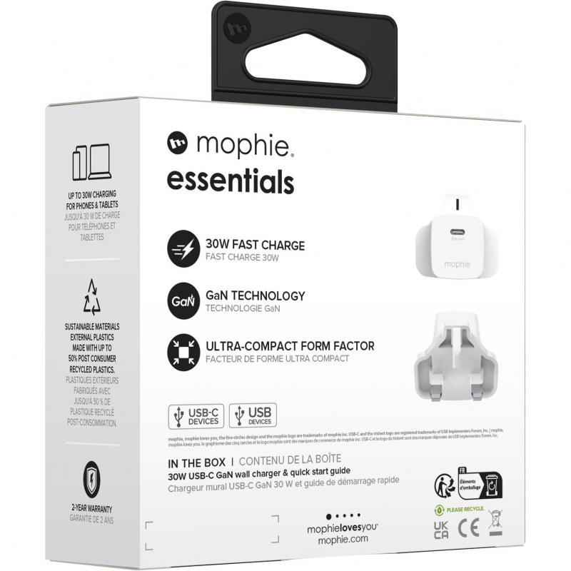 Mophie Essentials 30W USB-C GaN, Fast Battery Charging, 30 Watts, Single USB-C, White — 4