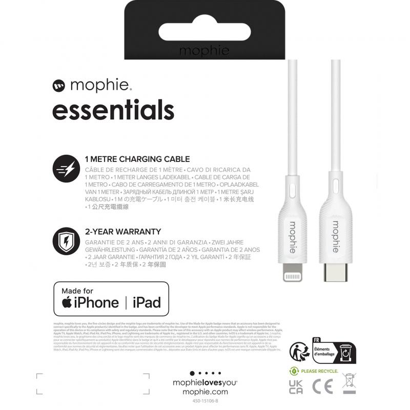 Mophie Essentials Lightning to USB-C Sync & Charge Cable, 1.00 m ( 3.28 ft ), White — 5