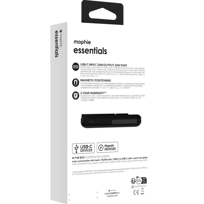 Mophie Essentials Snap+ Powerstation with Stand, Fast Battery Charging, 10000 mAh, Single USB-C (I/O Charging), Black — 6