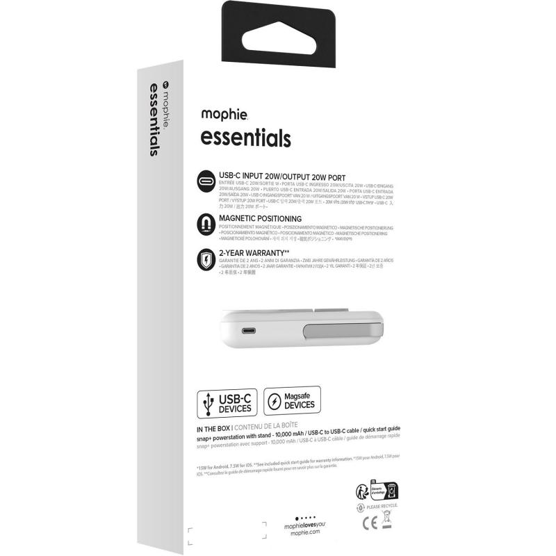Mophie Essentials Snap+ Powerstation with Stand, Fast Battery Charging, 10000 mAh, Single USB-C (I/O Charging), White — 7