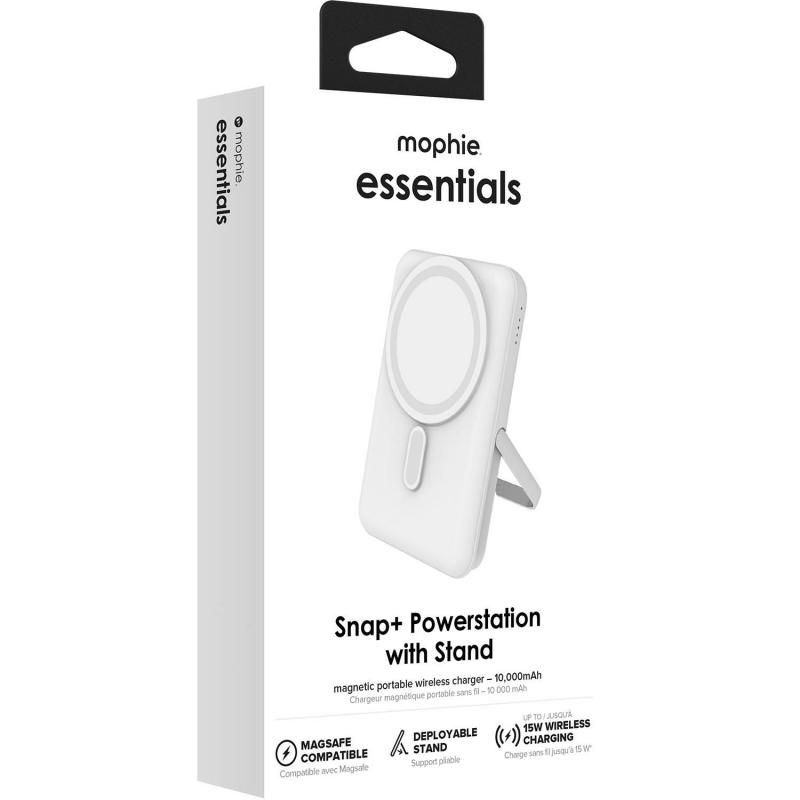 Mophie Essentials Snap+ Powerstation with Stand, Fast Battery Charging, 10000 mAh, Single USB-C (I/O Charging), White — 6