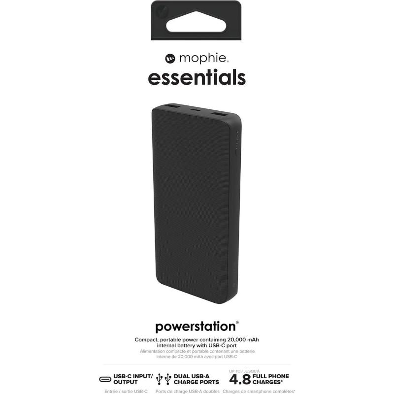 Mophie Essentials Powerstation 20K, Fast Battery Charging, 20000 mAh, 3 USB (1X USB-C/2X USB), Black — 4